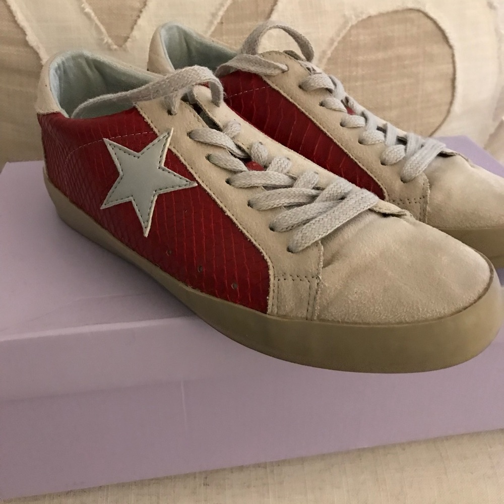 Shu Shop Red and Beige Star Sneakers